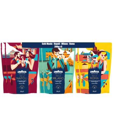 Lavazza Tales of Italia Lot de 6x200g Caf Moulu (Milano + Roma + Napoli) 1 2kg Id al pour Machine Expresso Filtre ou Manuelle Arabica & Robusta Intensit s 7/8/9 Notes Vari es