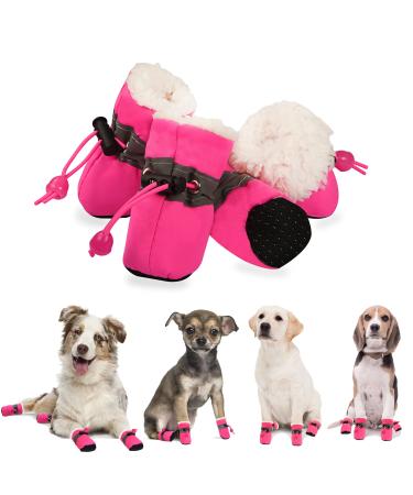 YAODHAOD Dog Shoes for Winter, Dog Boots & Paw Protectors, Fleece Warm Snow Booties for Puppy with Reflective Strip Anti-Slip Rubber Sole for Small Medium Size Dogs,Size 5: 1.9"x1.5" (L*W),Pink Size 5: 1.9"x1.5" (L*W) Pink