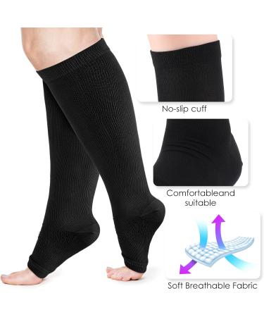 2 Pairs Plus Size Compression Socks for Women - Open Toe Knee High 15-25mmHg | Supportive Flight Stockings (XXL Black/Beige - Buy Online on GoSupps.com