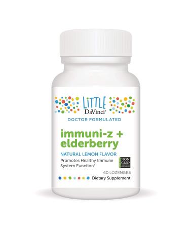 DAVINCI Little Immuni-z + Elderberry - Kids Zinc Lozenge to Support Immune Health Healthy Lungs and Throat Tissue* - with Vitamin D3 Zinc Elderberry and More - Lemon Flavor - 60 Lozenges