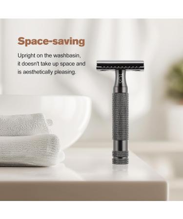 Men's Double Edge Safety Razor - Matte Black Thick Short Handle 10 Blades Portable Travel Size Smooth Closed Shave - Buy Online on GoSupps.com