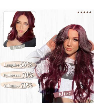 Burgundy Clip in Hair Extensions 4PCS Set | Long Wavy Synthetic Hair 20 Inch | QGZ - Buy Online on GoSupps.com