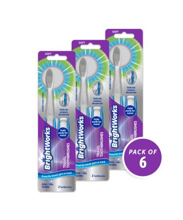 BrightWorks Folding Travel Toothbrush  Portable Toothbrush with Soft Bristles and Tongue Cleaner - 6-Pieces