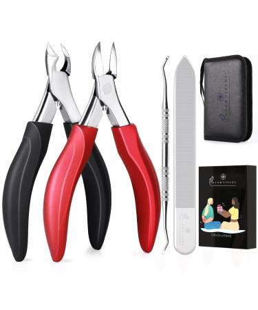 Toenail Clippers for Thick Nails, Toe Nail Clippers Adult Thick Nails Long Handle for Seniors Thick Toenails/Ingrown Toenail Treatment, Sharp Heavy Duty Nail Clippers for Men and Women, Adult Black+red