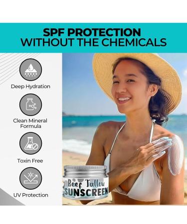 Get Wavy Organics Beef Tallow Sunscreen SPF 30 Organic Mineral Sunblock with Zinc Oxide | Non-Greasy 2-in-1 Moisturizer & Sunscreen | Natural UV Protection for Face and Body | 2 oz - Buy Online on GoSupps.com