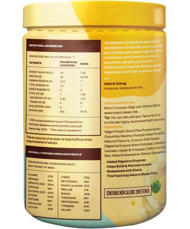 O Gin Nu#Tion 100% Natural Vegan Protein Powder - 25g Plant-Based Protein Gluten-Free Dairy-Free No Added Sugar Easy to Digest Vanilla Flavor 7 Servings Non-GMO Jain 274g - International Shipping Available - Buy Online on GoSupps.com
