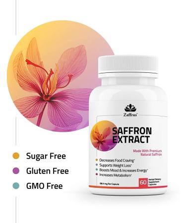 Zaffrus Pure Saffron Extract 88.5mg - Mood Enhancement, Eye Support, Anti-Stress, Appetite Suppressant - 60 Capsules - Buy Online on GoSupps.com