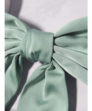 Mint Green Satin Bow Hair Clip for Women and Girls - Retro Style Metal Barrette with Long Tail - Large Furling Pompom Hair Accessory - Buy Online on GoSupps.com