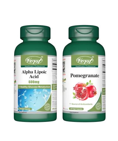 VORST Alpha Lipoic Acid 600mg 90 Vegan Capsules & Pomegranate Extract 120 Vegan Capsules (Combo Bundle 2 Bottles)