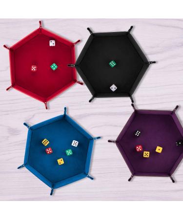 Siquk 4-Piece Foldable Hexagon Dice Tray Set - PU Leather Dice Holder for RPG, DND, Table Games - Red, Black, Blue, Violet - Buy Online on GoSupps.com