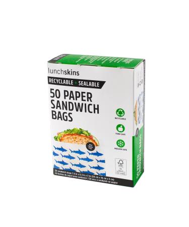 Lunchskins Recyclable + Sealable Paper Sandwich Bags, w/Closure Strip, 50-Count, Shark Shark Sandwich (Pack of 1)