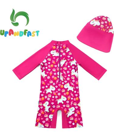 UPF 50+ Baby Girl One Piece Swimsuit with Sun Hat | Toddler Swimwear 9-12 Months, Rose - Buy Online on GoSupps.com