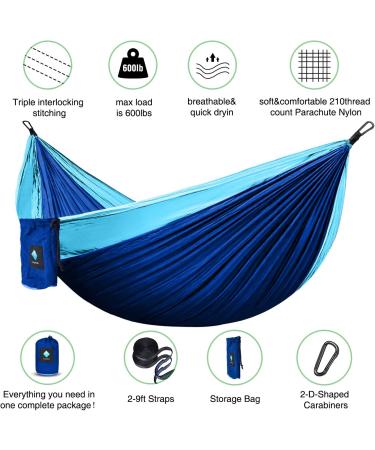 Portable Parachute Hammock for Camping & Outdoor Activities | Double Hammock Swing for Hiking, Travel, and Backpacking - 78''W 118''L (Blue/Sky Blue) - Buy Online on GoSupps.com