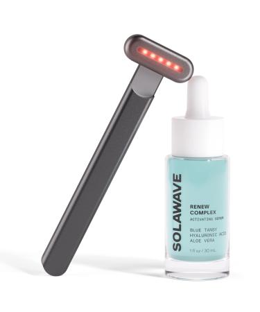 SolaWave 4-in-1 Facial Wand and Renew Complex Serum Bundle | Red Light Therapy for Face and Neck | Microcurrent Facial Device for Anti-Aging | Face Massager with Anti-Wrinkle Serum | Matte Black