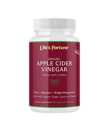 Life's Fortune Organic ACV Apple Cider Vinegar Capsules 700mg with Mother Supplement Support Healthy Digestion with Ginger & Cayenne Pepper (30 Count (Pack of 1))