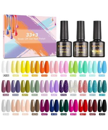 yocrovv Gel Nail Polish Set  36 Pcs Gel Polish Soak Off Gel Nail Kit with Glossy and Matte Gel Top Coat Base Coat  Popular Shiny Classic Colors Polish for Gel Nail Art Christmas Gift