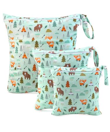 Ceekii wet dry cloth diaper pockets 3 Pack washable travel pockets waterproof wet bag baby reusable beach pool gym BAG with zip pocket and snack handle green - Buy Online on GoSupps.com