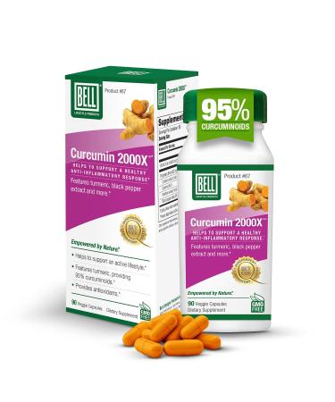 Bell Curcumin Supplements Curcumin 2000X - Unique Blend with Turmeric, Black Pepper, Vitamin E, Hawthorn- Help Support Digestion, Inflammation, Cardiovascular Health & Peripheral -90 Units Curcumin 2000X (Pack of 1)