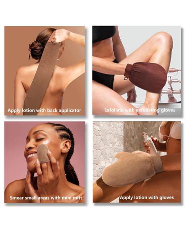 CeleCily 4-in-1 Self Tanning Mitt Set for Easy and Even Application | Includes Tanning Glove, Mini Mitt, Back Applicator, and Exfoliating Glove for Flawless Self Tan - Buy Online on GoSupps.com