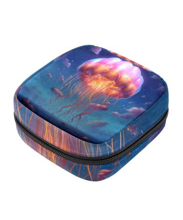 Jellyfish Sanitary Napkin Storage Bag Menstrual Pad Bag Portable Nylon Oxford Cloth Menstrual Cup Pouch with Zipper for Teen Girls Women Ladies Multicoloured 10