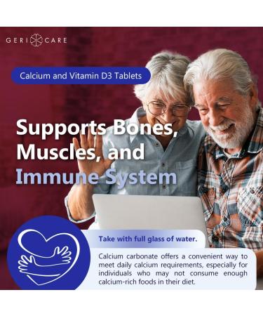 GeriCare Calcium 600mg, Vitamin D 10mcg (400 IU) Tablets, Supports Bone Health, Nutritional Supplement, 100 Count (Pack of 1) 100 Count (Pack of 1) Calcium 600mg - Vitamin D 10mcg - Buy Online on GoSupps.com