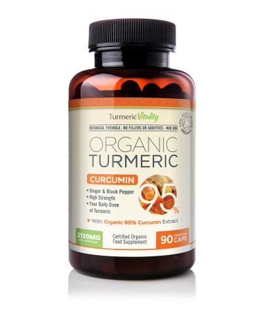 Organic Turmeric Curcumin Capsules Triple Strength with 95% Curcumin - Ginger & Black Pepper for Maximum Absorption High Strength Supplement 2130mg Serving
