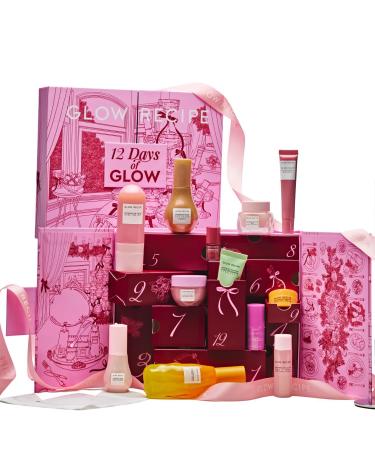 Glow Recipe 12 Days of Glow Advent Calendar - Limited-Edition Skincare Gift Set with Full-Size Travel-Size & Mini Favorites for Hydration Radiance & Barrier Support