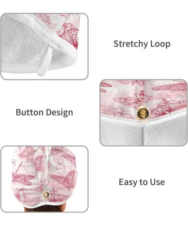 Pink Butterflies Dry Hair Cap Set | 2 Piece Quick Drying Towel & Button Headband | Super Absorbent & Soft - Buy Online on GoSupps.com