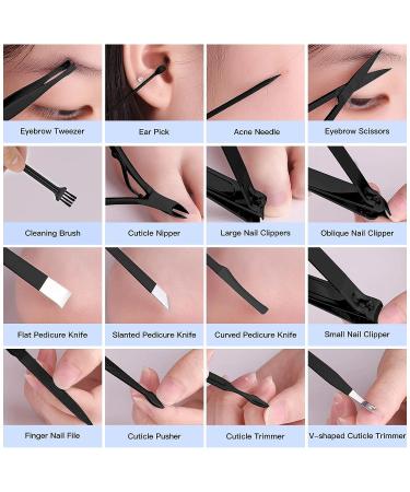 Professional 16Pcs Nail Clippers Set | Men's & Women's Manicure Pedicure Kit | Stainless Steel Travel Grooming Set with Tweezers & Cuticle Remover - Black - Buy Online on GoSupps.com