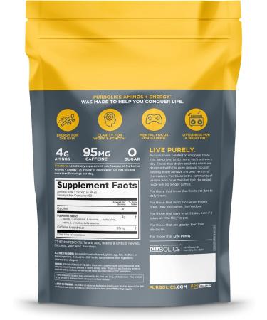 Purbolics Aminos + Energy | Supports Recovery Energy & Focus | 95mg of Caffeine 0 Sugar & 60 Servings (Sour Rainbow Candy) - Buy Online on GoSupps.com