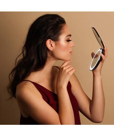 Fancii Portable Pocket Mirror with LED Lighting - 1x/10x Magnification Compact Foldable Design 13cm Illuminated Makeup Mirror (Black) - Ideal for Travel & Cosmetics - Buy Online on GoSupps.com