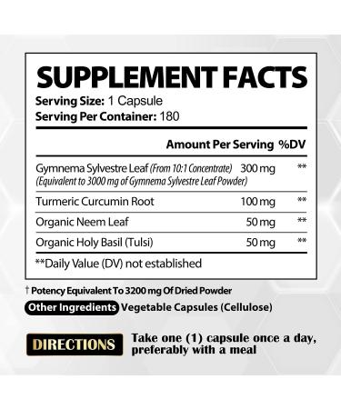 Gymnema Sylvestre Supplement with Turmeric, Neem Leaf, Holy Basil & Gurmar Capsules - 180 Vegan Capsules - Buy Online on GoSupps.com