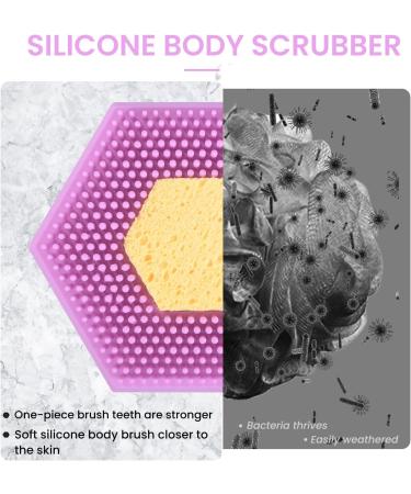 Silicone Body Scrubber - Gentle Exfoliating & Massage Shower Brush with Ergonomic Handle - Buy Online on GoSupps.com