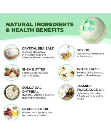 7Leaves Nature Premium Jasmine Bath Bombs - Large 6oz Fizzies for Skin Moisturizing & Relaxing Spa Bath - Handmade Gift Idea for Mother's Day, Valentine's, Anniversary, Christmas - Buy Online on GoSupps.com
