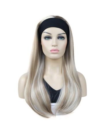 Lydell long 3/4-women's wigs hair part smooth with adjustable black headband wig made of synthetic hair (H16/613 blonde highlights)