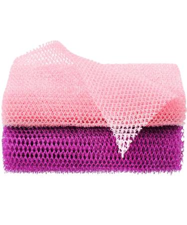 2 Pcs African Net Sponge African Exfoliating Net Long Exfoliating Bath Sponge African Towel Exfoliating Nylon Net African Net Wash Cloths Multipurpose net Back Scrubber for Shower(Pink Purple)