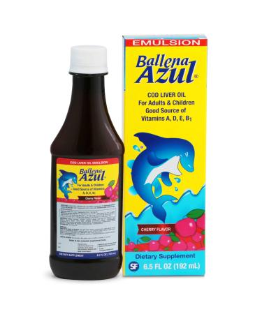 Ballena Azul Aceite de Hgado de Bacalao para Adultos y Nios, COD Liver Oil for Adults and Children, Good Source of Vitamins A,D,E, B1, Dietary Supplement, Omega 3, Inmune System Boost, (Cherry)