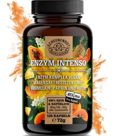 Enzyme intenso bromelain capsules - important: laboratory test recipe with bromelain (5000 f.i.p) papain rutin I Ananas & papaya enzyme i 120 gastrointestinal capsules i Scheunengut  - Buy Online on GoSupps.com