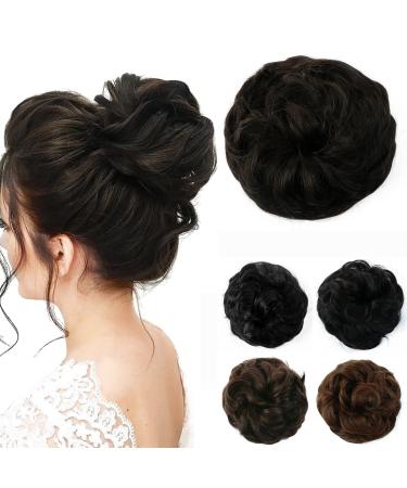 JJstar Messy Hair Bun Curly Wavy Hair Scrunchies Accessories Pieces for Women Girls Synthetic Hair Chignons (Black Brown)