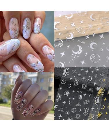 Stylish 3D Metallic Nail Art Stickers - Silver Moon Star & Snake Designs - Luxury Self-Adhesive Decals for DIY Manicure Decoration - Buy Online on GoSupps.com