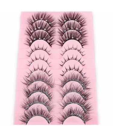 Buy Uranian Glitter Faux Mink Eyelashes - 10 Pairs Fluffy Wispy Luxury Rhinestone False Lashes for Women - Natural Look & Thick Lash Clusters - Buy Online on GoSupps.com
