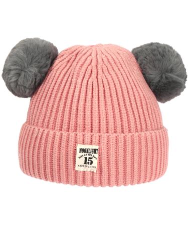 XYIYI Baby Kids Winter Warm Knit Hat Infant Toddler Crochet Fur Pom Beanie Cap for 6-24Months Boys Girls 6-24 Months Pink