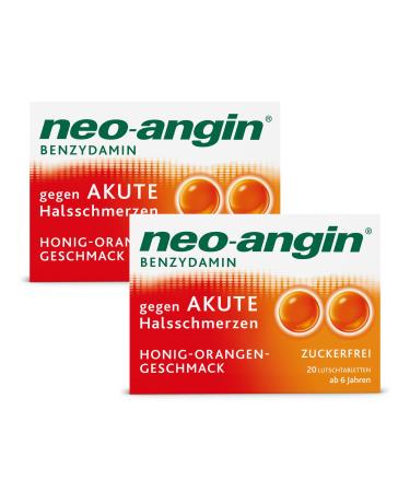 Neo-Angin Benzydamin for acute sore throat |Sucking tablets with honey orange taste for adults & school children |Sugar -free |Sparset with 2 x 20 pieces 20 pieces (2 pack)
