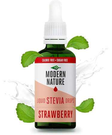 Modern Nature Strawberry Flavour Drops - Liquid Stevia Sweetener 50ml (Pack of 1) - Zero Calorie Sugar Free Coffee Syrup Alternative for Flavoured Coffee, Protein Powder, Yoghurt, Tea - Vegan & Keto Friendly - Buy Online on GoSupps.com