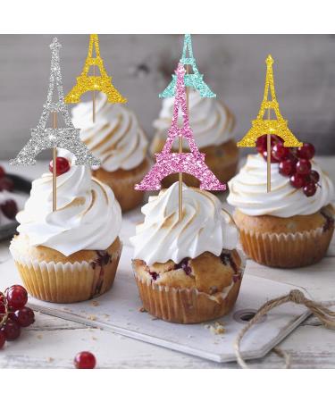 Eiffel Tower Cupcake Toppers Wedding Party Decor Bridal Shower Dessert Cupcake Toppers Paris Themed Birthday Party Decoration - Pink & Sliver & Blue & Gold Glitter - Buy Online on GoSupps.com