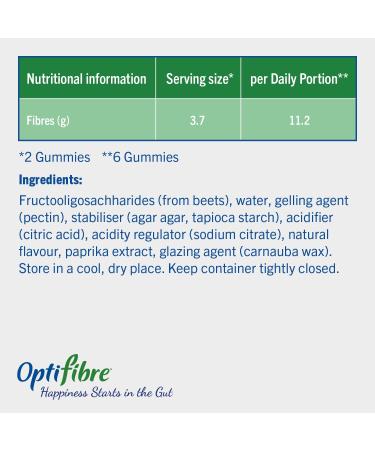 OptiFibre Peach Flavour Prebiotic Gummies | 60 Vegan Gummies | 2 Months Supply | Adults & Kids 4+ | Fiber Supplement - Buy Online on GoSupps.com