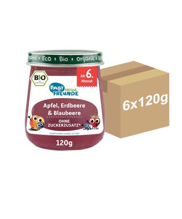 Baby cheeky friends organic glasses apple strawberry and blueberry for babies from 6 months without sugar and salt additives vegan 6 Pack (6x120g)
