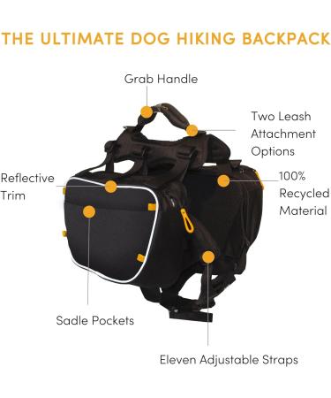 OllyDog Trekker RF Dog Backpack Harness - Lightweight Saddle Bag for Walking, Camping, and Backpacking - Medium Raven - Buy Online on GoSupps.com