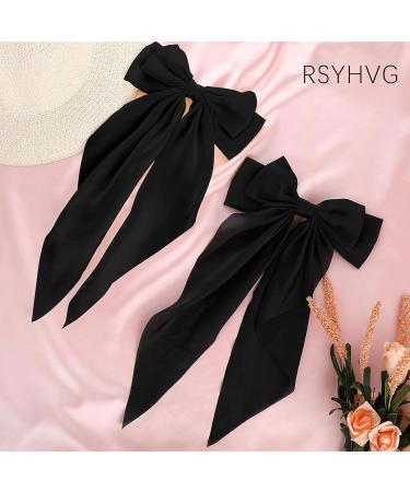 RSYHVG 2 Pieces Soft Silky Satin Hair Clip Long Tail French Ribbon Hair Pins Metal Bowknot Clips 90's Accessories for Party Valentine's Day Women Girl (Black+Black) - Buy Online on GoSupps.com