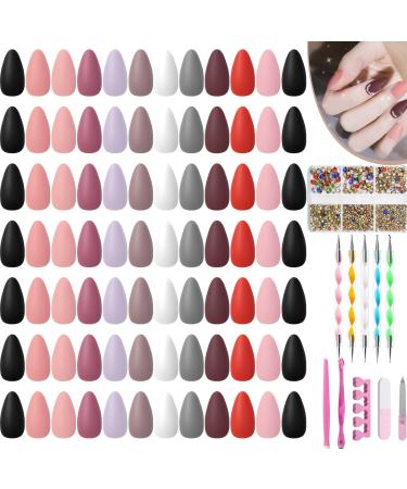 Matte Press on Nails Short Coffin Fake Nails Full Cover - 12 Pack 288 PCS Short Nail Art Set - False Nails Set With Nail Tools - Artificial Nails Accessories For Women & Girls (Short)